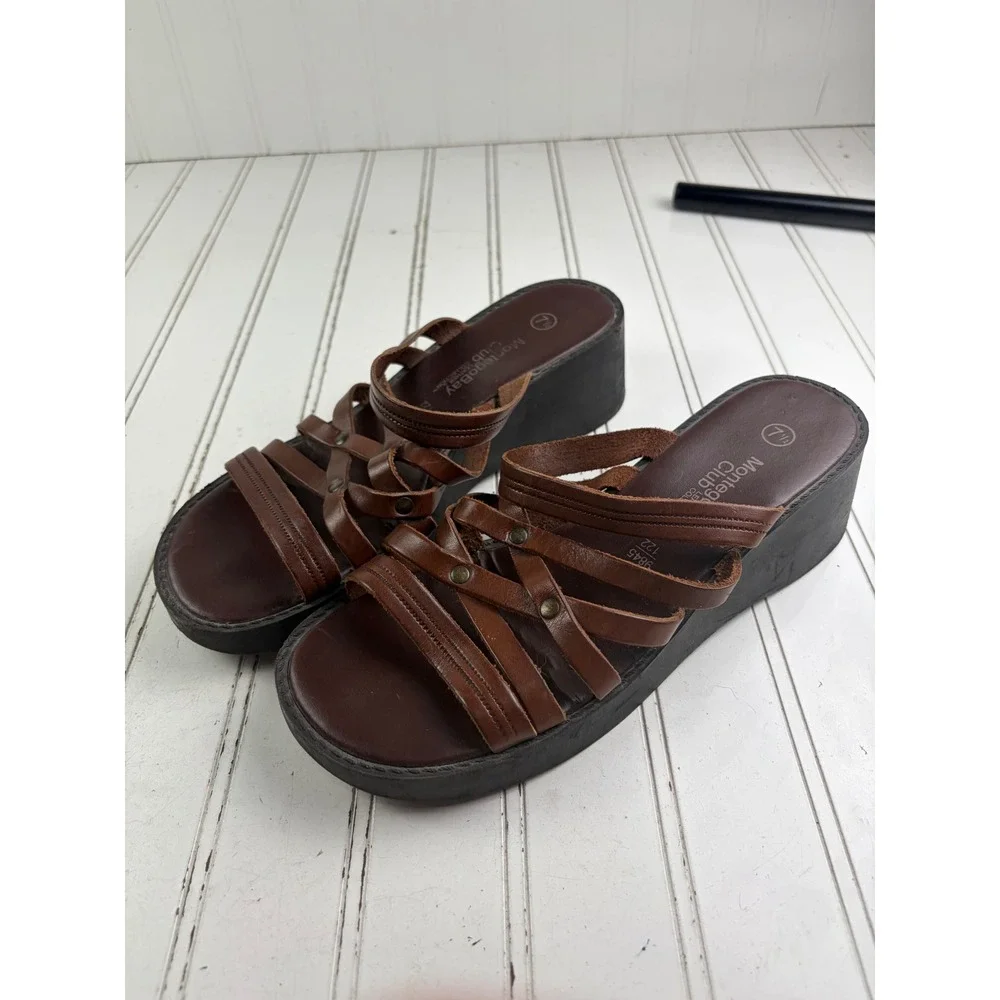 Montego Bay Vintage Y2K Brown Leather Strappy Platform Sandals Women's Size 7.5